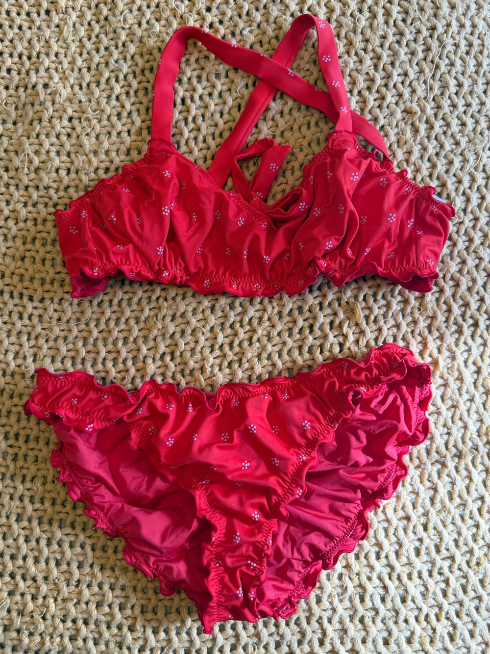 Kitty and Vibe Red Ruffled Two-Piece Bikini Set